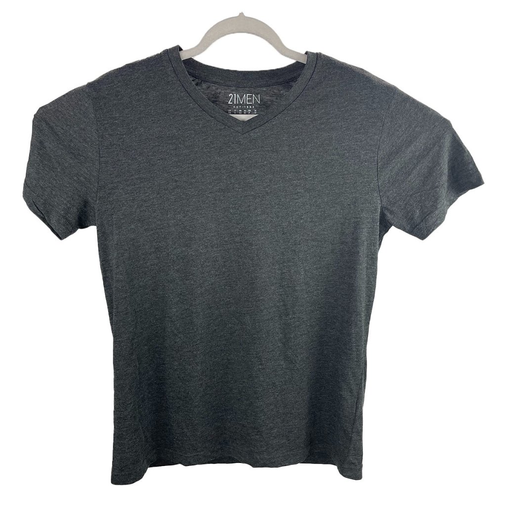 Forever 21 Men Size Medium Gray V Neck Short Sleeves Pullover Casual T Shirt